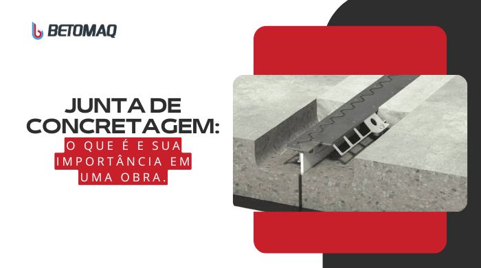 Imagem de uma junta de concretagem sendo instalada entre duas seções de concreto, destacando a importância dessa técnica em obras para absorção de movimentações estruturais.