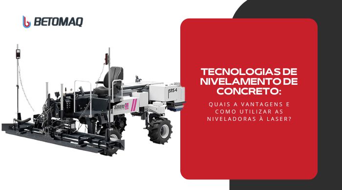 Máquina niveladora de concreto a laser com design robusto, utilizada em obras para garantir um nivelamento preciso. Fundo vermelho destaca o equipamento em exibição.