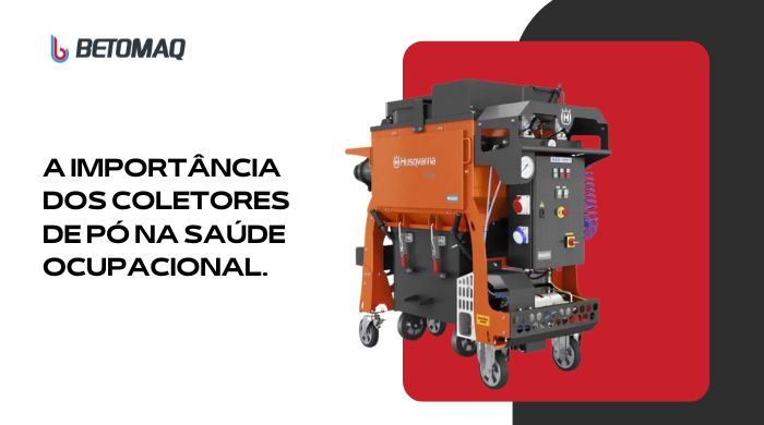 Equipamento coletor de pó Husqvarna em destaque, projetado para melhorar a saúde ocupacional em ambientes industriais e de construção.