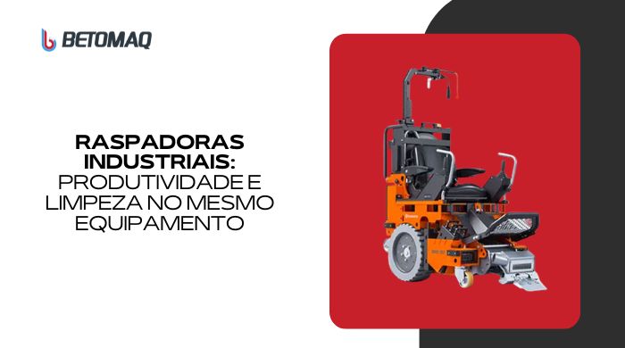 Máquina raspadora de piso industrial na cor laranja, sobre fundo vermelho, usada para remoção eficiente de revestimentos em grandes áreas.