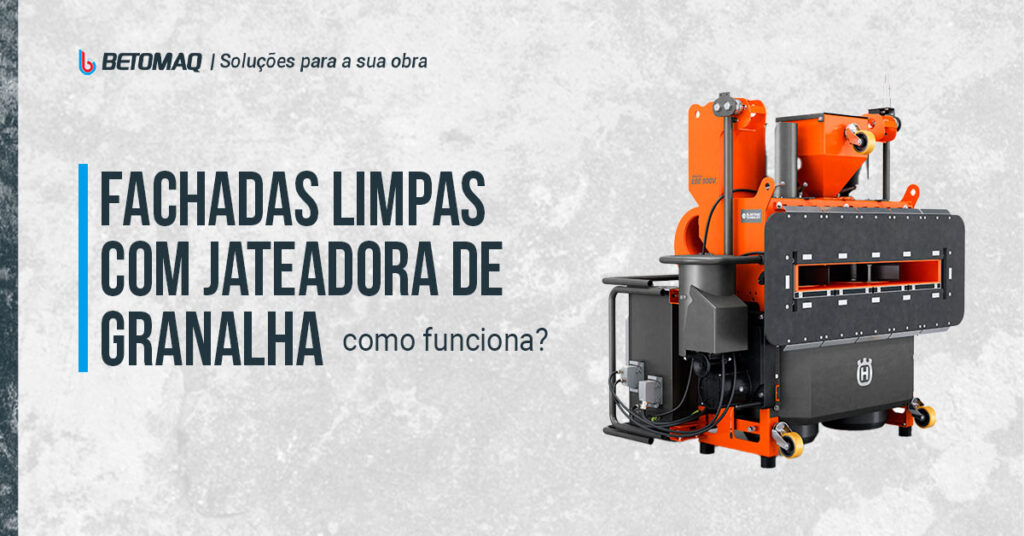 Jateadora de granalha Husqvarna em estrutura robusta e cor laranja, utilizada para limpeza de superfícies e fachadas industriais.