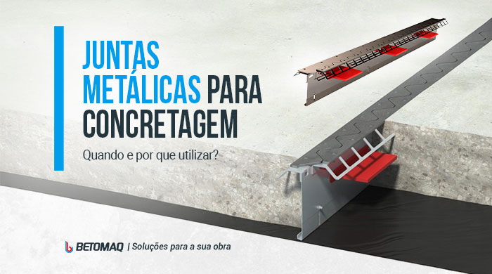 Ilustração de junta metálica aplicada entre blocos de concreto, mostrando o encaixe e os componentes usados para vedação e reforço estrutural.