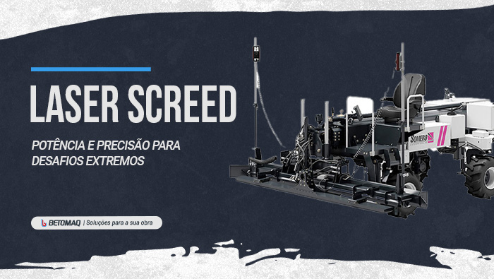 Máquina laser screed para nivelamento de concreto, com estrutura robusta e tecnologia a laser para alta precisão.