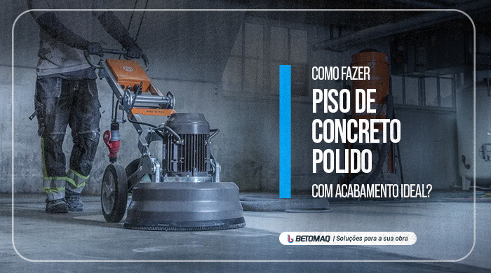 Operador utiliza máquina politriz industrial para polir piso de concreto em ambiente interno.