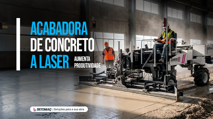 Acabadora de concreto a laser em operação em ambiente industrial, realizando nivelamento preciso.